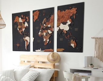 Wooden World Map Wall Art, Push Pin Travel World Map, Large Personalized World Map, Cork World Map Apartment Decor, 5th Anniversary Gift