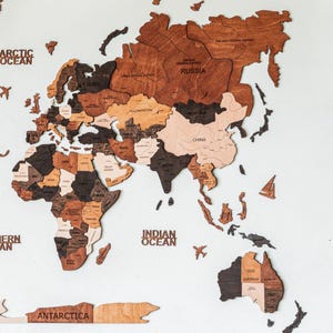 3D Wooden World Map for Wall, Push Pins Wall Decor, Housewarming Gift, Birthday Gift for Friend, Weltkarte Holz, Home Decor, Travel Map