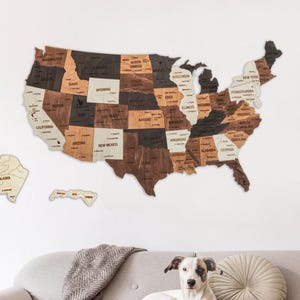 USA Karte Wandkunst, Reiseholzkarte der Vereinigten Staaten von Amerika Wanddekor, Holzkarte USA Pin, Geschenk für Mann Holzkarte Dekor, US Karte von Amerika