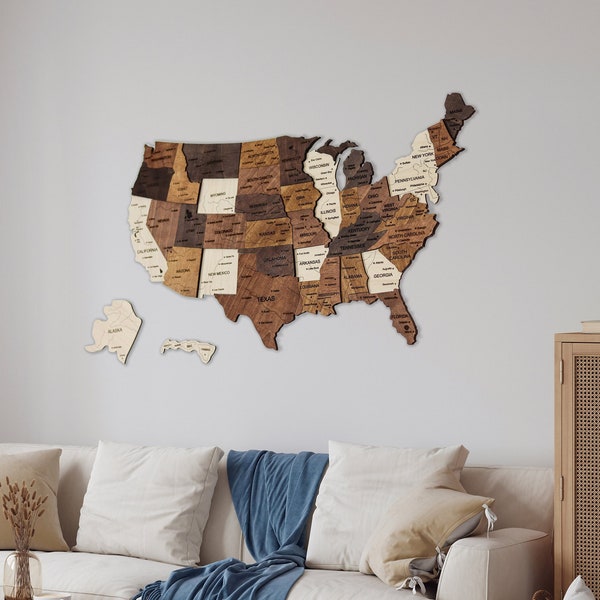 Travel Map of United States Gift for Husband, Boyfriend, USA Map Home Decor, Wooden Wall Decor US Map, New Home Gift Wood Map of the USA