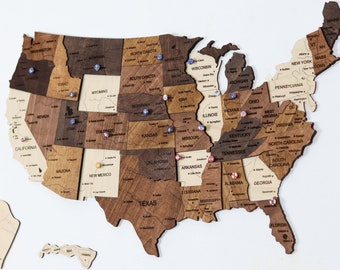 US Travel Map, Push Pin Map, Wood Map Of United States, Apartment Decor New Apartment Gift, USA Wooden Wall Map