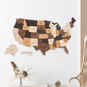 US National Park Map, US Travel, New Apartment Gift Decor, Wooden Push Pin Travel Map, 5th Anniversary Gift, United States Wooden Wall Art