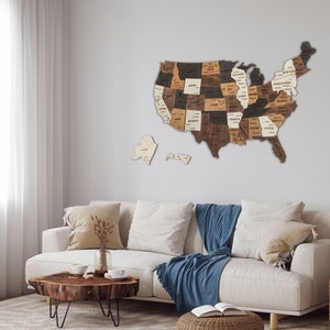 Décoration murale en bois, carte de voyage aux États-Unis, cadeau de 5e anniversaire de carte avec punaises, cadeau de retraite, décoration d'appartement de carte des États-Unis, décoration de salle de classe