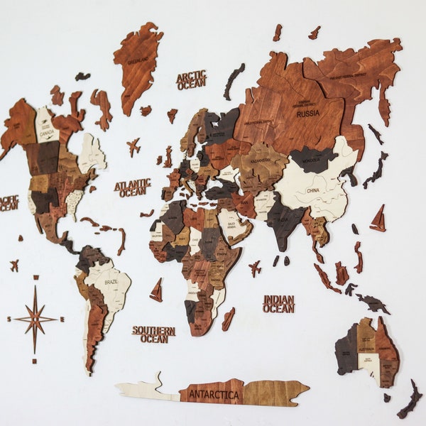 Carte du monde avec punaises, décoration murale de carte de voyage, art mural en bois pour salon, cadeau de pendaison de crémaillère pour appartement, cadeau d'anniversaire