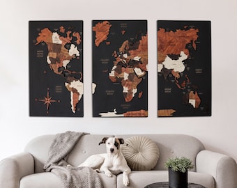 3D Wooden World Map Wall Art: Push Pin Board Travel Decor