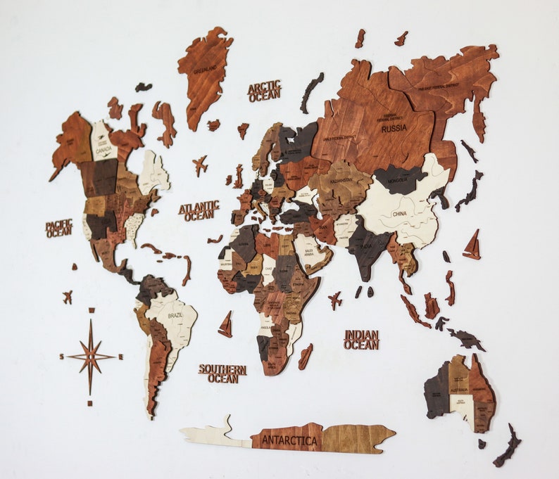Wooden World Map, Travel Map, Home Decor, World Map Wall Art, 5th