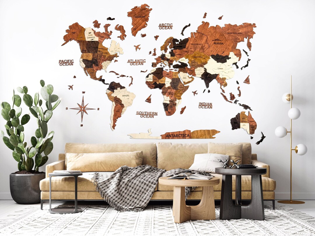 Wooden World Map, Travel Map, Home Decor, World Map Wall Art, 5th ...