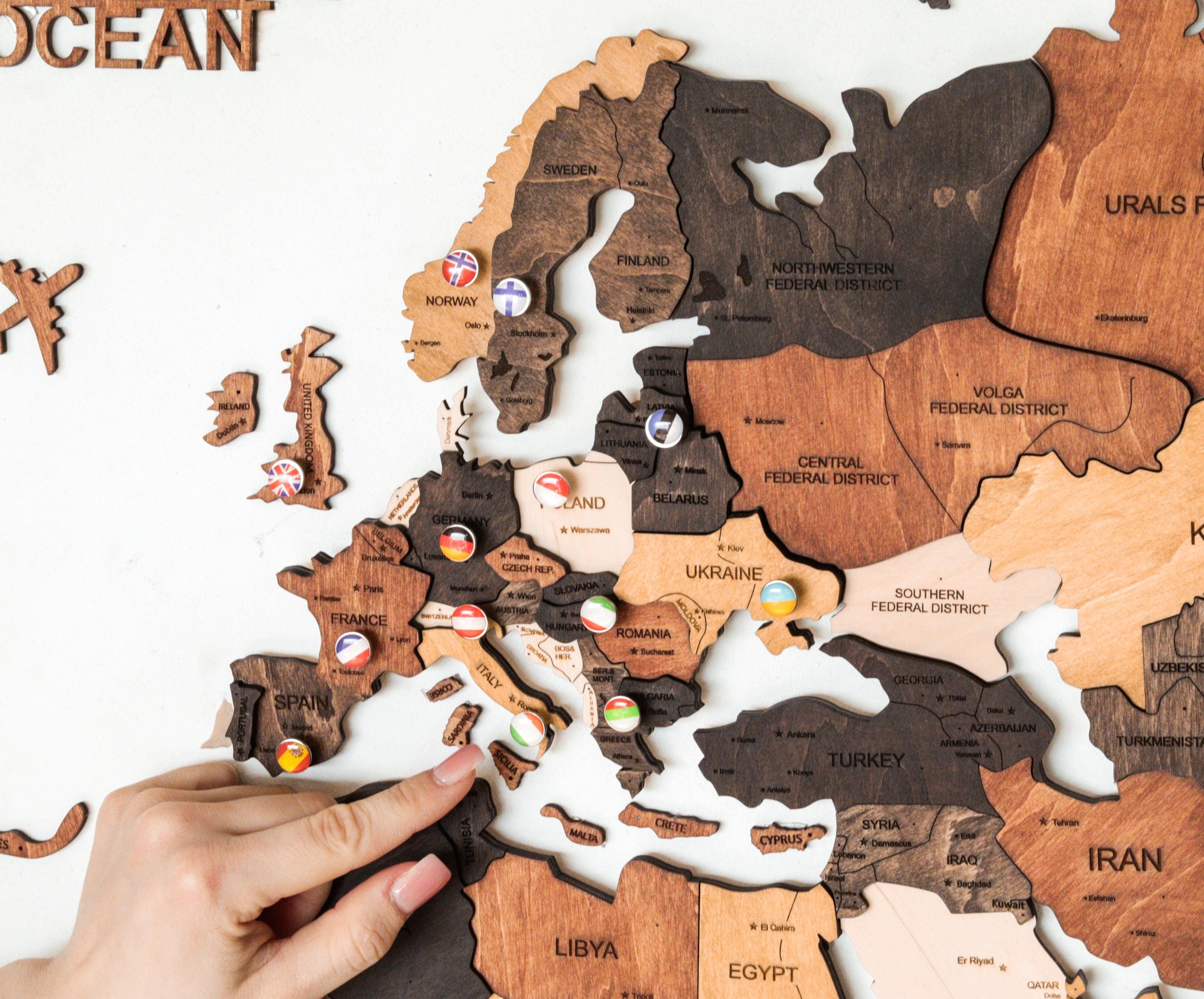 Wooden World Map, 3D Travel Map, Home Decor, World Map Wall Art, 5th Anniversary Gift For Girlfriend, Housewarming Gift, Living Room Decor