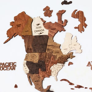 Decorazione da parete con mappa del mondo in legno 3D, regalo per il 5° anniversario per il marito, mappa del mondo di viaggio, mappa con puntine, decorazione rustica per la casa