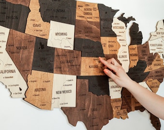 アメリカ旅行地図、押しピン地図、アメリカ合衆国木製地図、アパートの