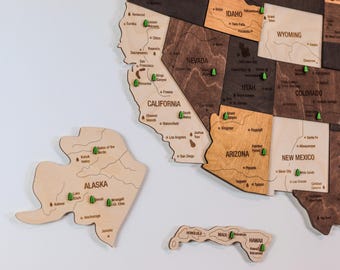 アメリカ国立公園旅行地図、木製アメリカプッシュピン壁飾り、記念日ギフト