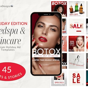 45 Holiday Medspa Ad Templates, Christmas Botox Ad Canva Template, Canva Instagram Ad Templates, Nurse Injector Promotions, Holiday Medspa