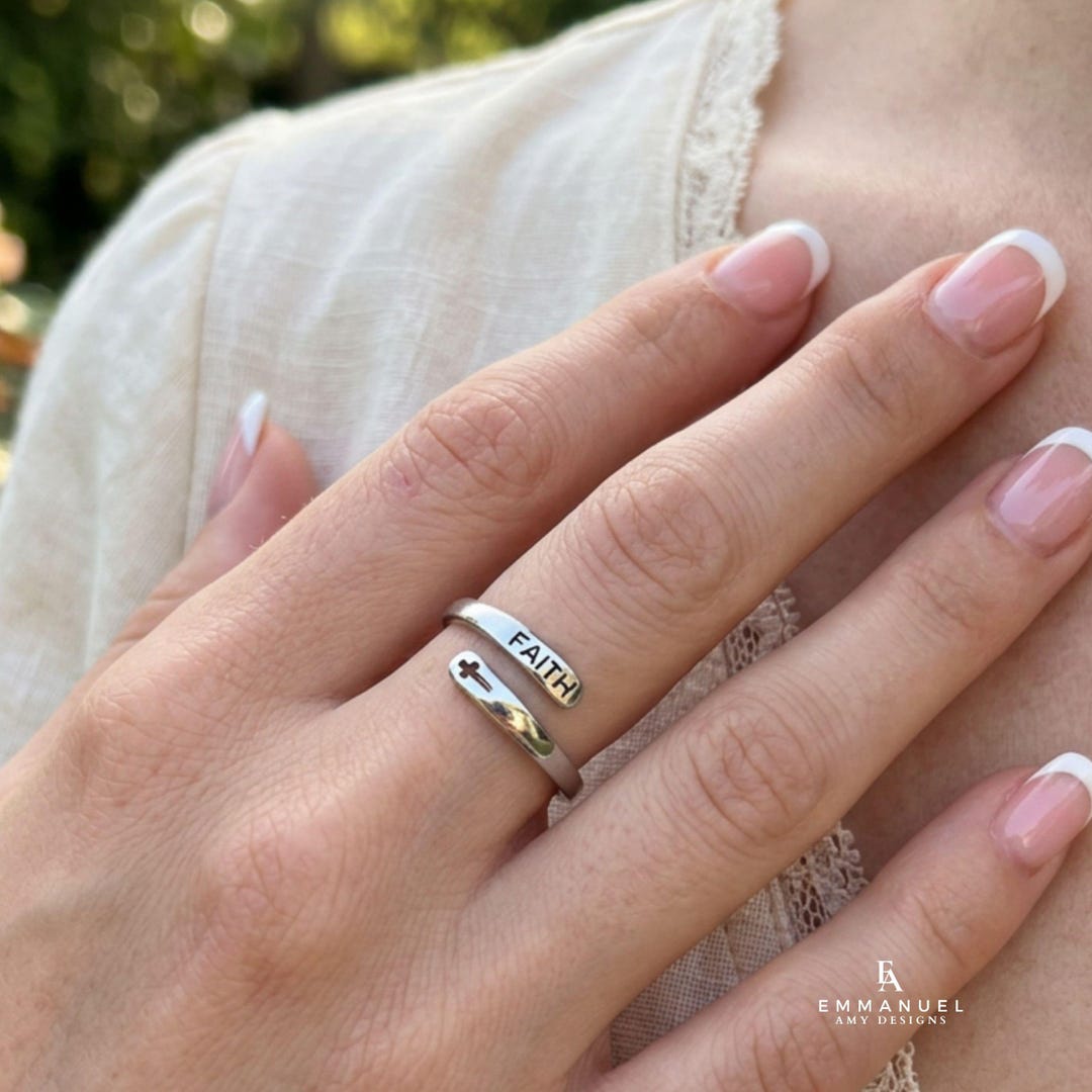 Sterling Silver Faith Cross Ring: Adjustable, Inspirational Scripture ...