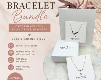 Sterling Silver Faith Bracelet Bundle Set, Cross Bracelet Set for Women, Christian Jewelry Gift, S925 Silver Bracelet Duo, Christian gift
