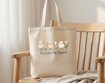 Psalm 23 Christian Tote Bag, The Lord Is My Shepherd Tote, Cute Sheep Canvas Bag, Bible Verse Gift, 100% Cotton Tote, Christian Gift
