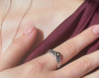 Sterling Silver Mustard Seed Ring, Lavender Flower Christian Jewelry