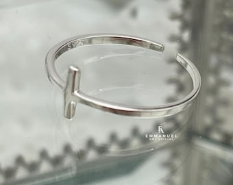 Sterling Silver Adjustable Cross Ring, Minimalist Christian Jewelry