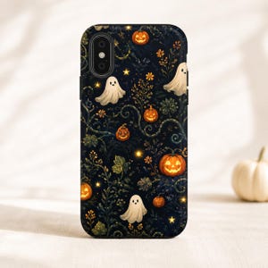 Midnight Pumpkin Patch Ghosts Tough Phone Case, Halloween iPhone Samsung Galaxy Pixel Case