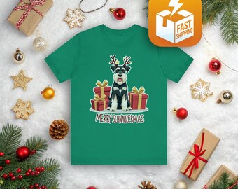 Merry Schnauzermas T-Shirt: Christmas Schnauzer Reindeer Tee