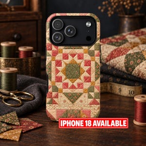 Funda resistente para teléfono con diseño de patchwork acolchado, regalo para iPhone y Samsung Galaxy Pixel.