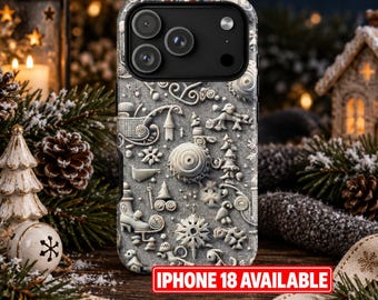 White Christmas Embossed Cottagecore Holiday Phone Case, Christmas Gift iPhone Samsung Galaxy Pixel Case