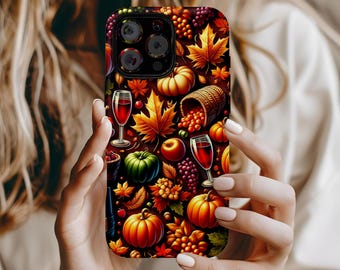 Fall Pumpkin Autumn Leaves MagSafe Compatible Phone Case, Thanksgiving Gift iPhone Samsung Case