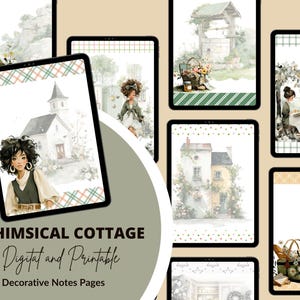 Nyckfulla anteckningssidor för stugor, digitala och utskrivbara dekorativa sidor, PNG, PDF, JPEG