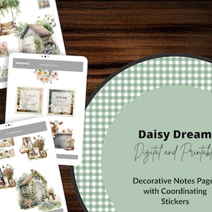 Daisy Dreams Notes Pages e coordenação de adesivos digitais, páginas digitais e imprimíveis, PNG e PDF, livro de adesivos Goodnotes