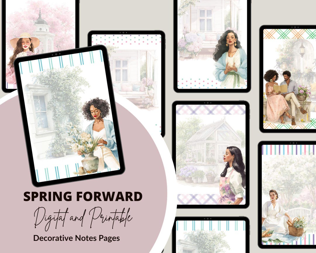 Spring Forward Notes Pages, Digital and Printable Decorative Pages, PNG ...