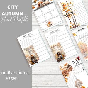 City Autumn Journal pages digital and printable, Undated Template, fall theme, October, November, September, PNG and PDF
