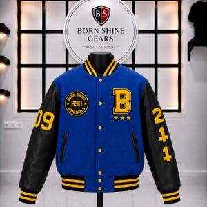 Custom Varsity Jacket, Personalized Letterman Jacket, Blue Wool Leather Jacket, Chenille Patch Bomber, Unisex College Style Jacket