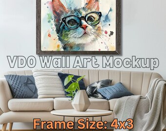 Frame Mockup Animated, Wall Art Mockup Living Room Frame. Samsung Frame TV Art. Commercial use. Smart Object, Editable Canva Template