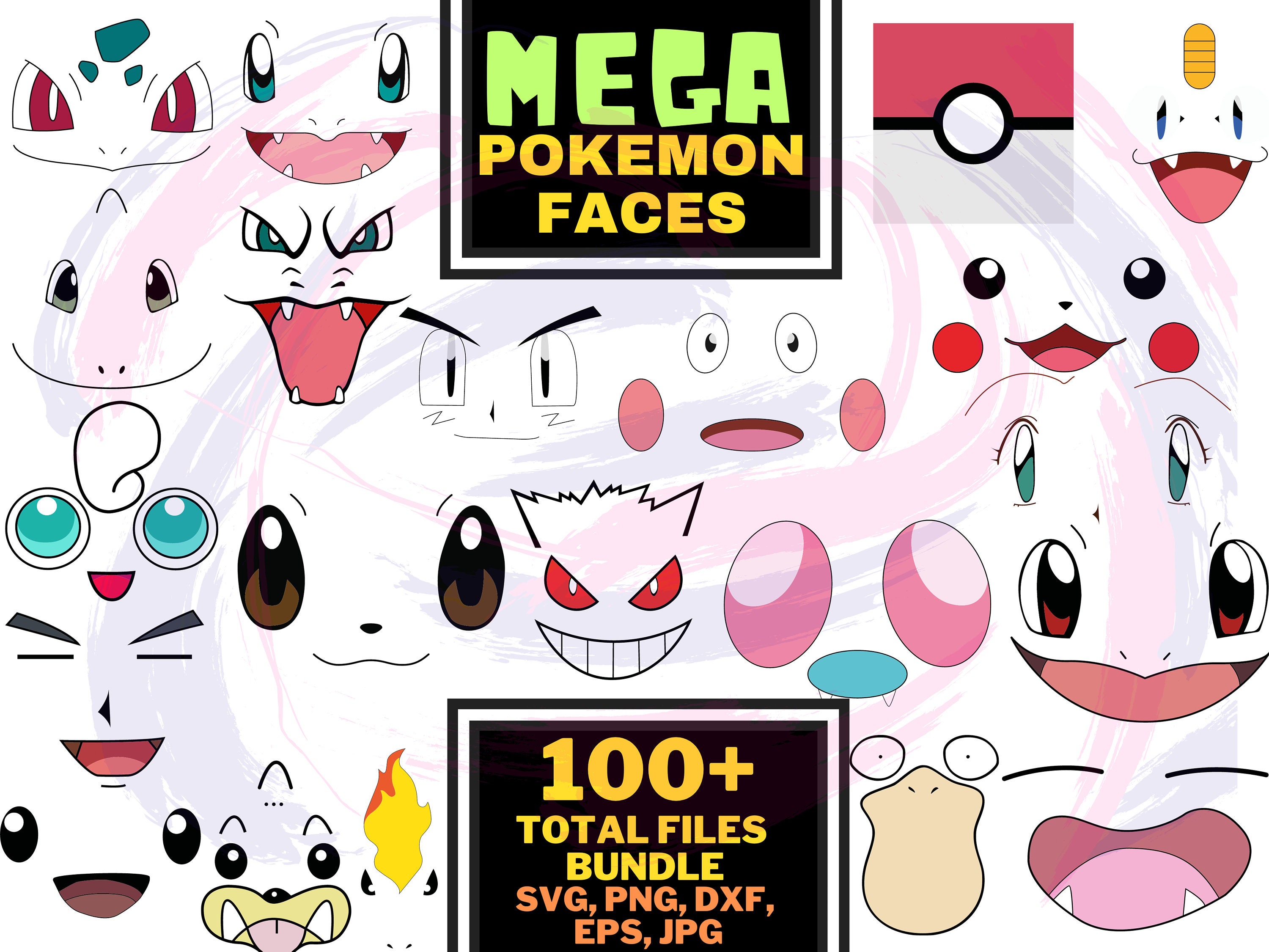 22 Pokemon Face Svg Big Bundle Pikachu Snorlax Clipart Cut 