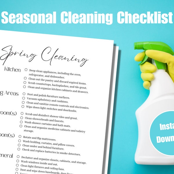 Seasonal Home Maintenance Checklist - Minimalistic - Spring Summer Fall Winter - Cleaning Instant Download PDF