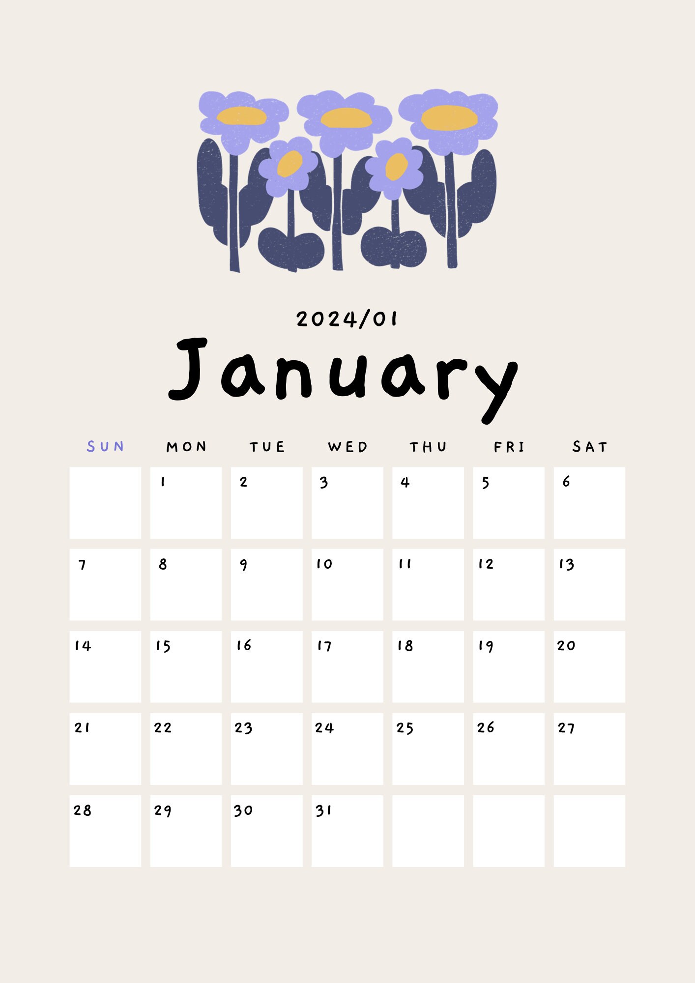 2024 Calendar Printable A4/A3 Instant Printable Download,12 Months