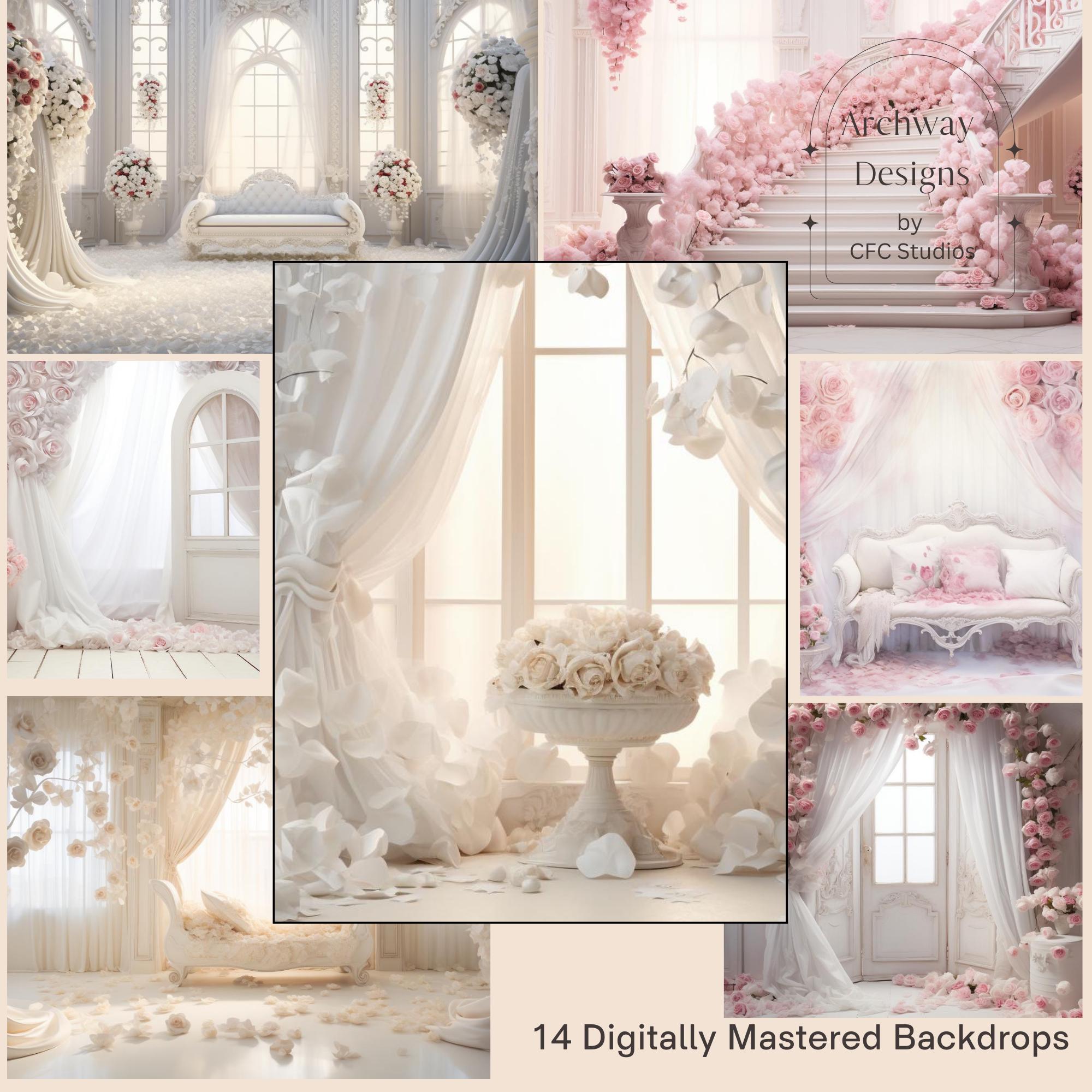 14 Digital Backdrops, Pink Roses in Various Settings, Weddings ...