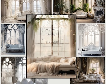 10 Digital Backdrops. Castle Window Theme. Photoshop Overlay, Weddings, Portraits, Maternity Photography, Instant Download