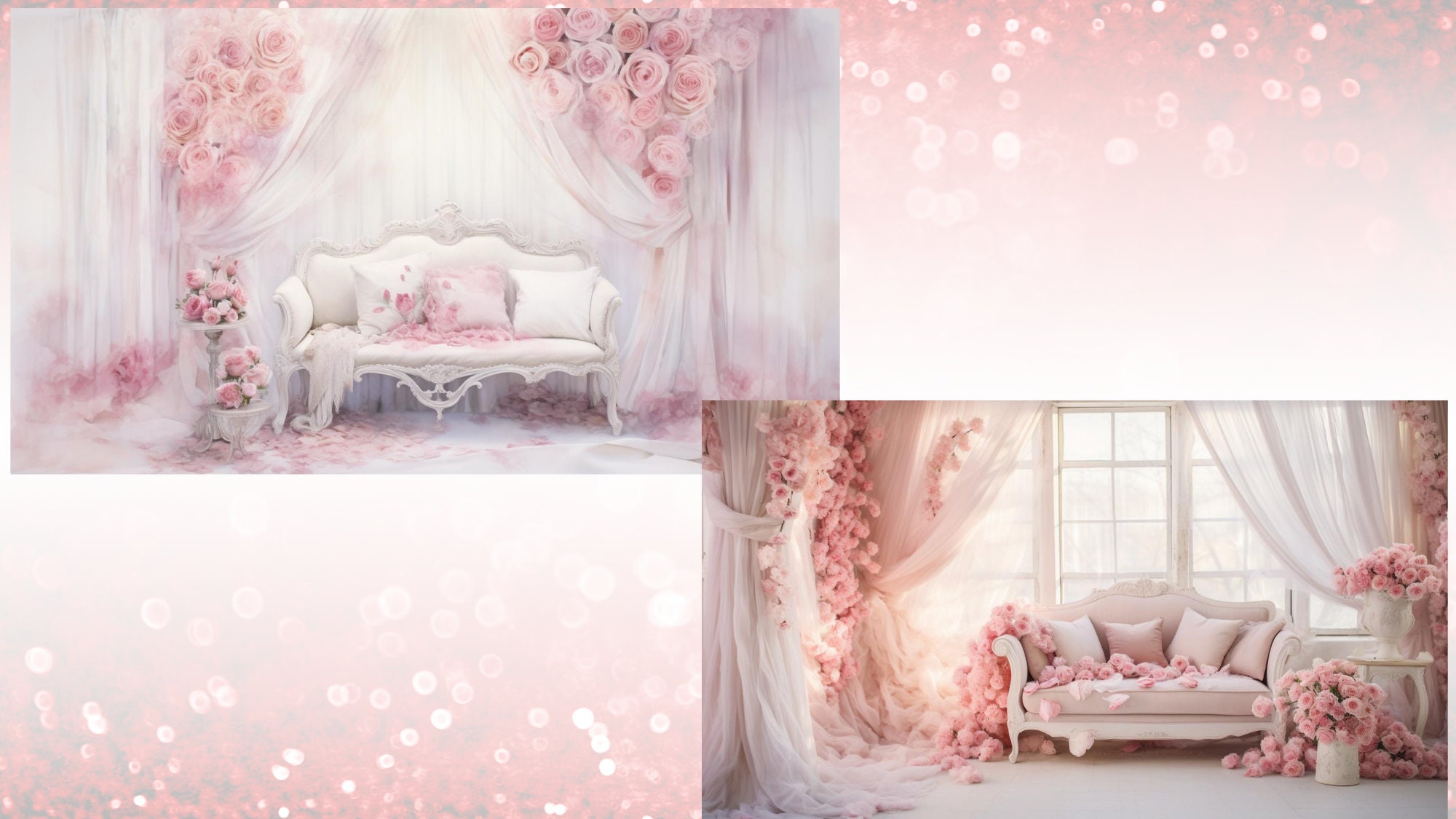14 Digital Backdrops, Pink Roses in Various Settings, Weddings ...