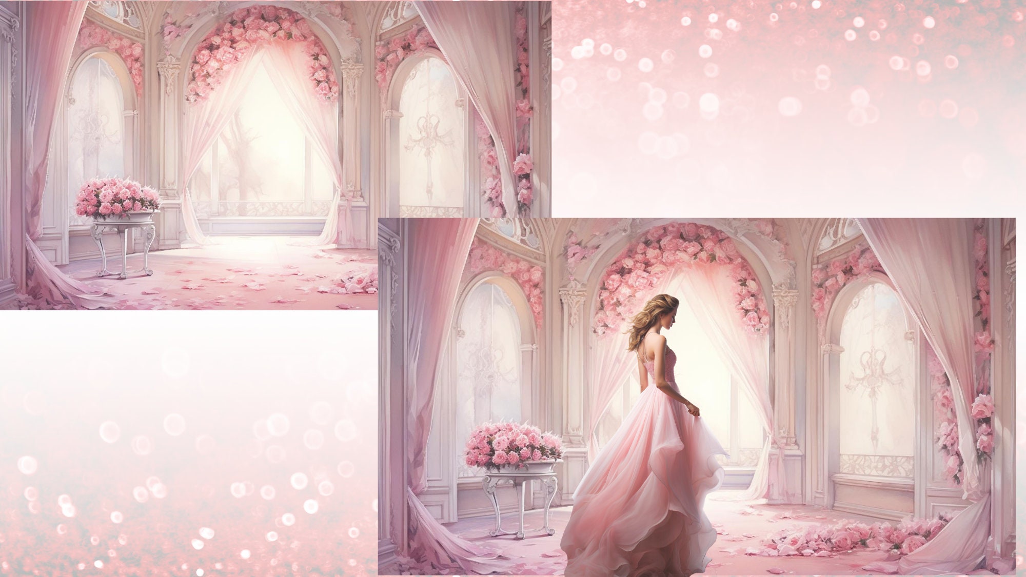 14 Digital Backdrops, Pink Roses in Various Settings, Weddings ...