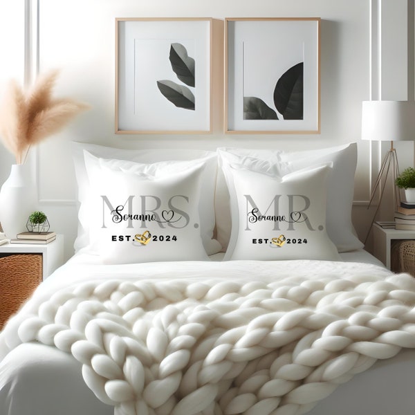 Couple gift, wedding gift with Mr. and Mrs. Last Name, Mr and Mrs pillow, Personalized Mr And Mrs Gift, newlyweds gifts | Couple Pillowcase