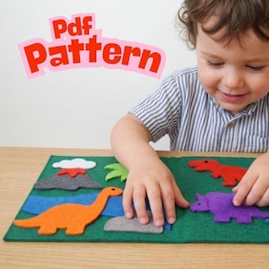 Modello per lavagna in feltro a tema dinosauri / Attività Montessori sui dinosauri senza cuciture in formato PDF / Modello per lavoretto per bambini disegnato a mano / Download digitale
