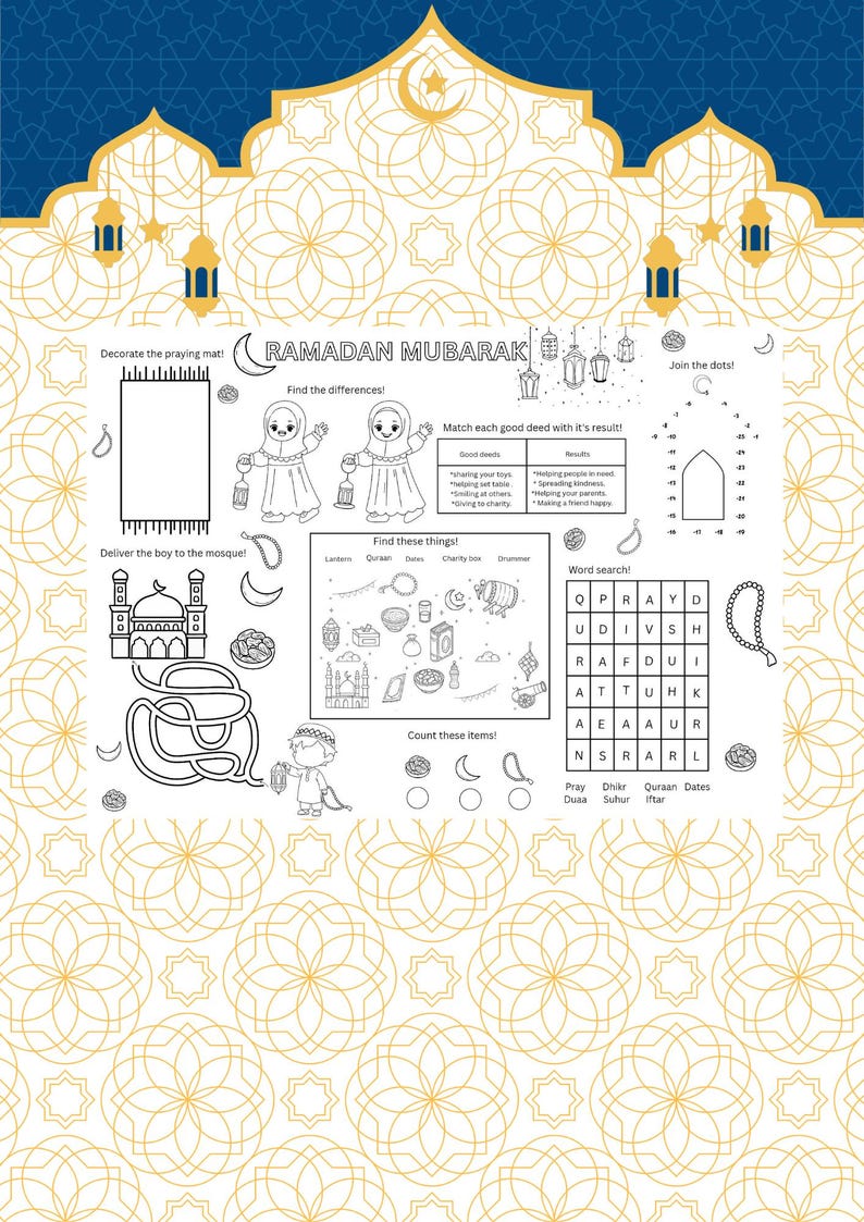 Ramadan Printable Activity Placement for Kids / Activity Sheet ...