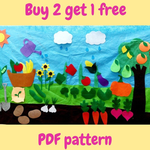 Pattern for garden felt board for kids // DIY a felt board // large quiet book // busy board // planting felt activity // instant download