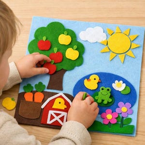 Felt Farm Busy Board PDF Pattern | Portable Quiet Book Activity | Frog Duck Flower Felt Pattern | Travel size Montessori Toddler Toy |
