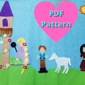 No Sew Felt Board Pattern | Fairy Tale Princess in Tower Story Set | Montessori Quiet Time Activity | DIY Hand-Drawn PDF Printable Template