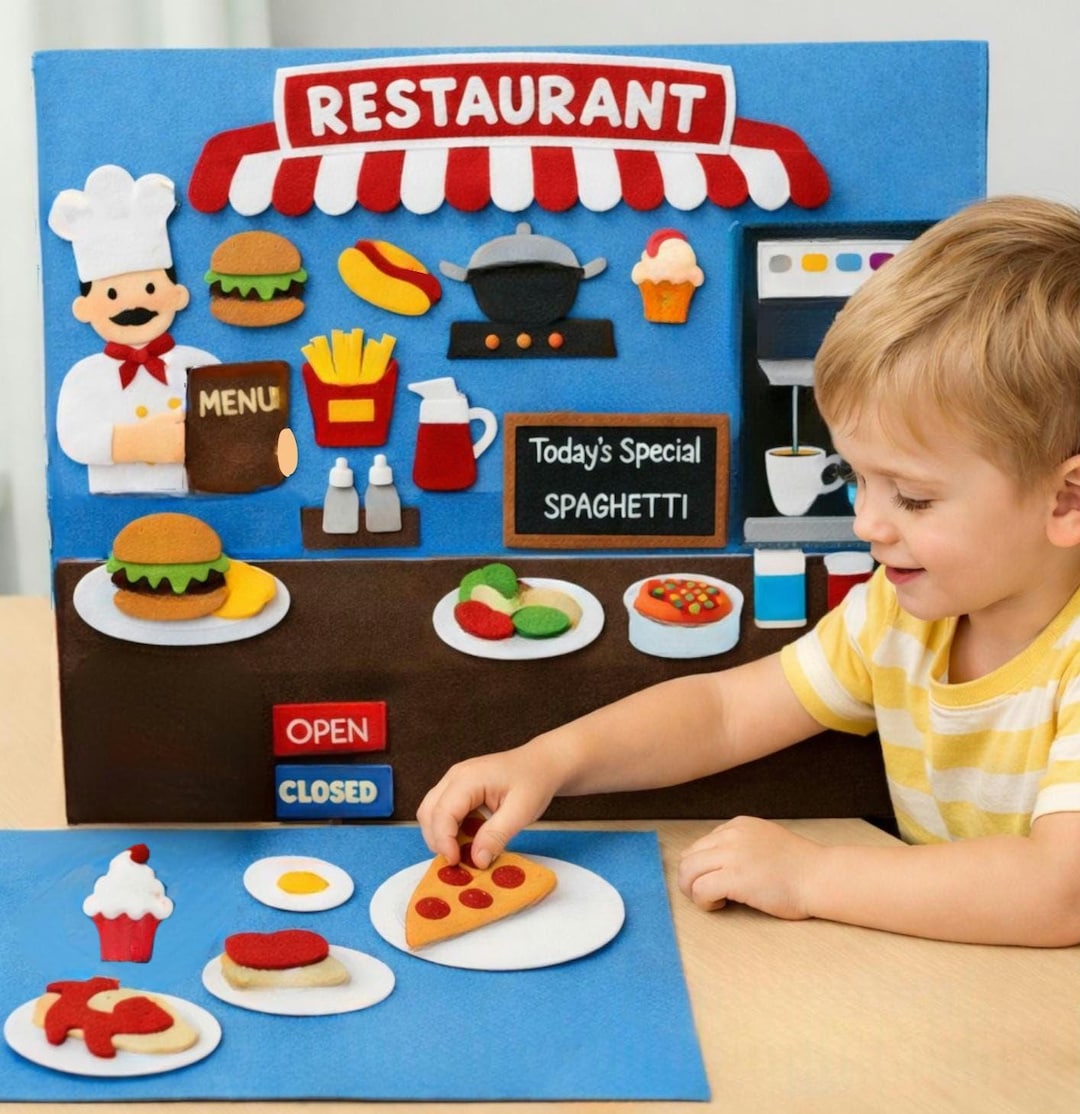 DIY Felt Restaurant Activity Board Pattern PDF | Kids Pretend Play Food ...