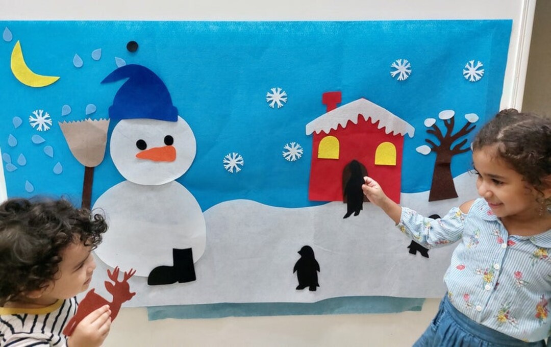 Snowman Felt Board Set for Kids // Felt Snowman // Felt Wall Learning