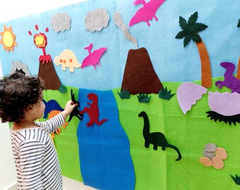 Dinosaurs felt wall for kids // montessori activity // wall hanging activity // preschool activity // gift for kids // busy board