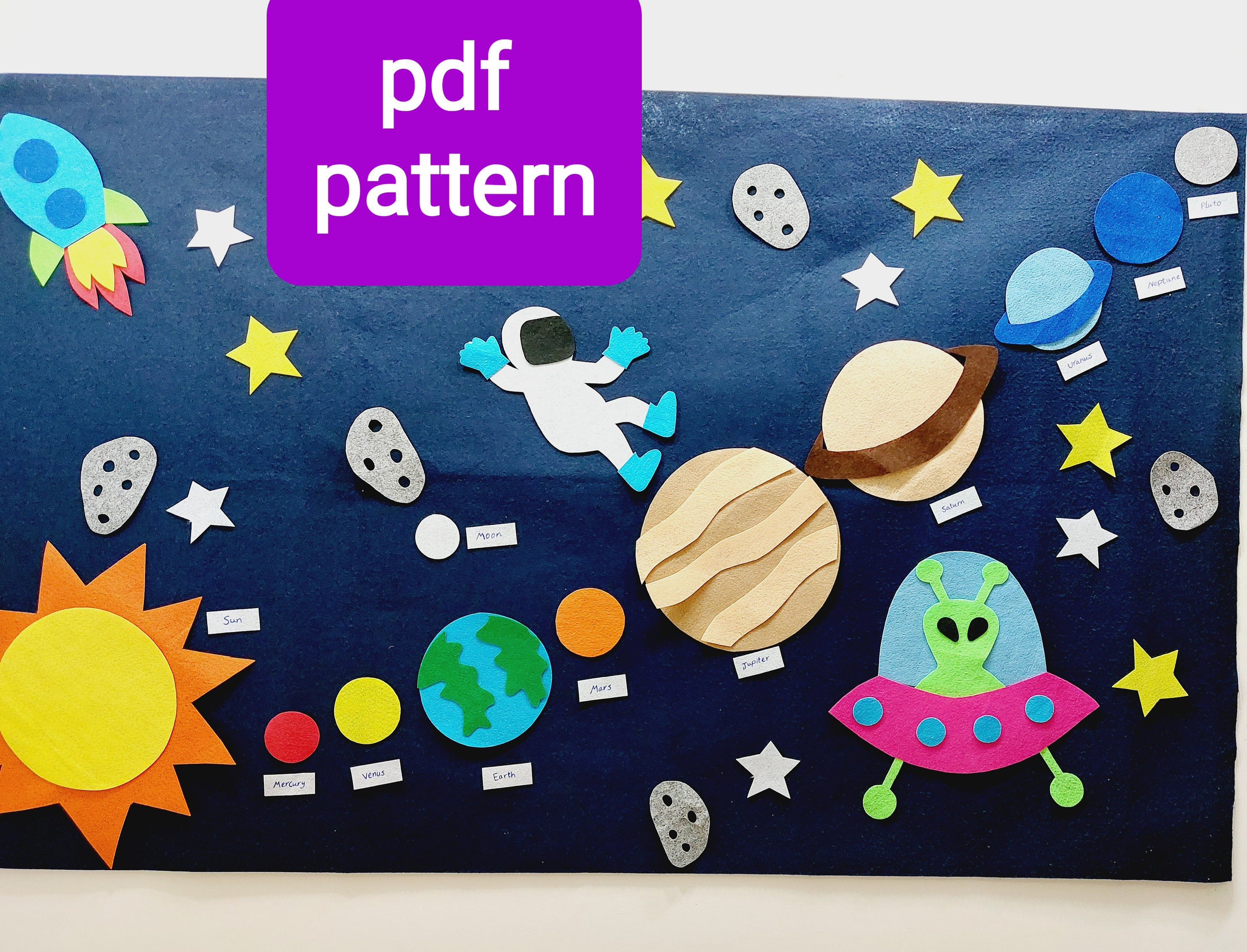Pattern for Solar System Felt Board for Kids // DIY Outer Space Felt ...
