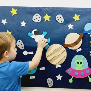 Pattern for solar system felt board for kids // DIY outer space felt board // DIY felt board // DIY felt planets // montessori wall activity